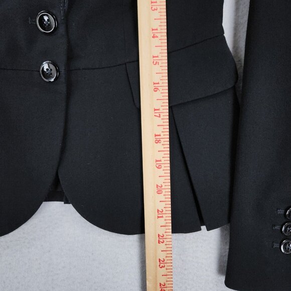 WHBM Jacket Womens 00 Black Ruffle Peplum Blazer Two Button Classic Business - Picture 6 of 11